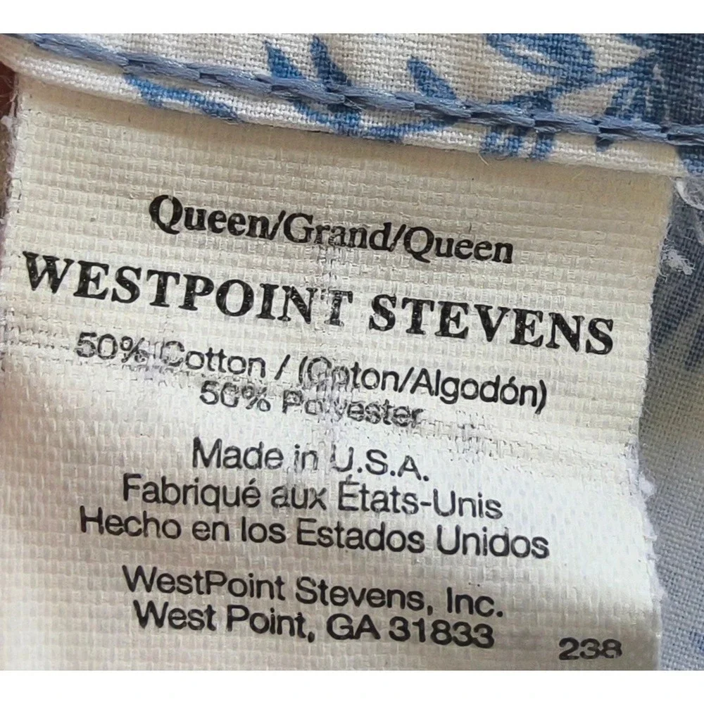Vintage WestPoint Stevens Sheet Set Queen Blue White Floral Toile USA Made 4pc